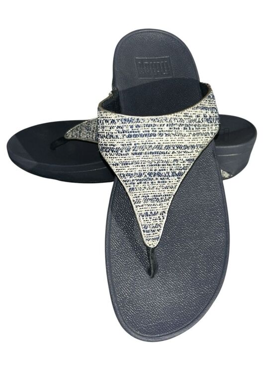 Fitflops Shoes - FitFlop Lulu Shimmerweave Toe Post Sandals in Midnight Navy Mix Size 10